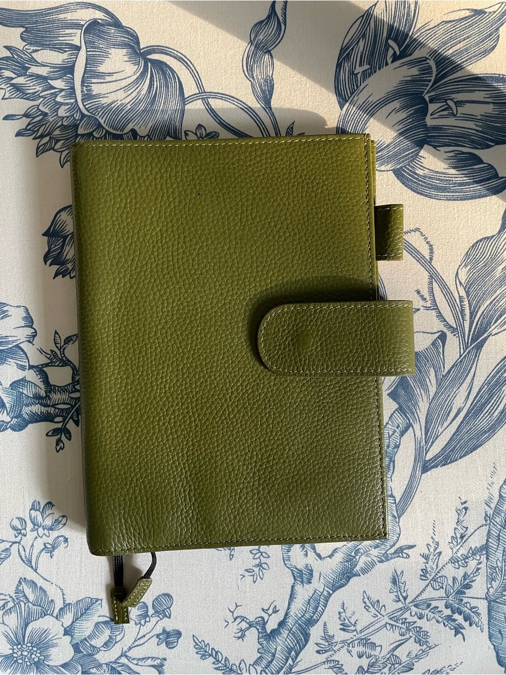 Olive Green Pebbled Leather Notebook Organizer with Snap